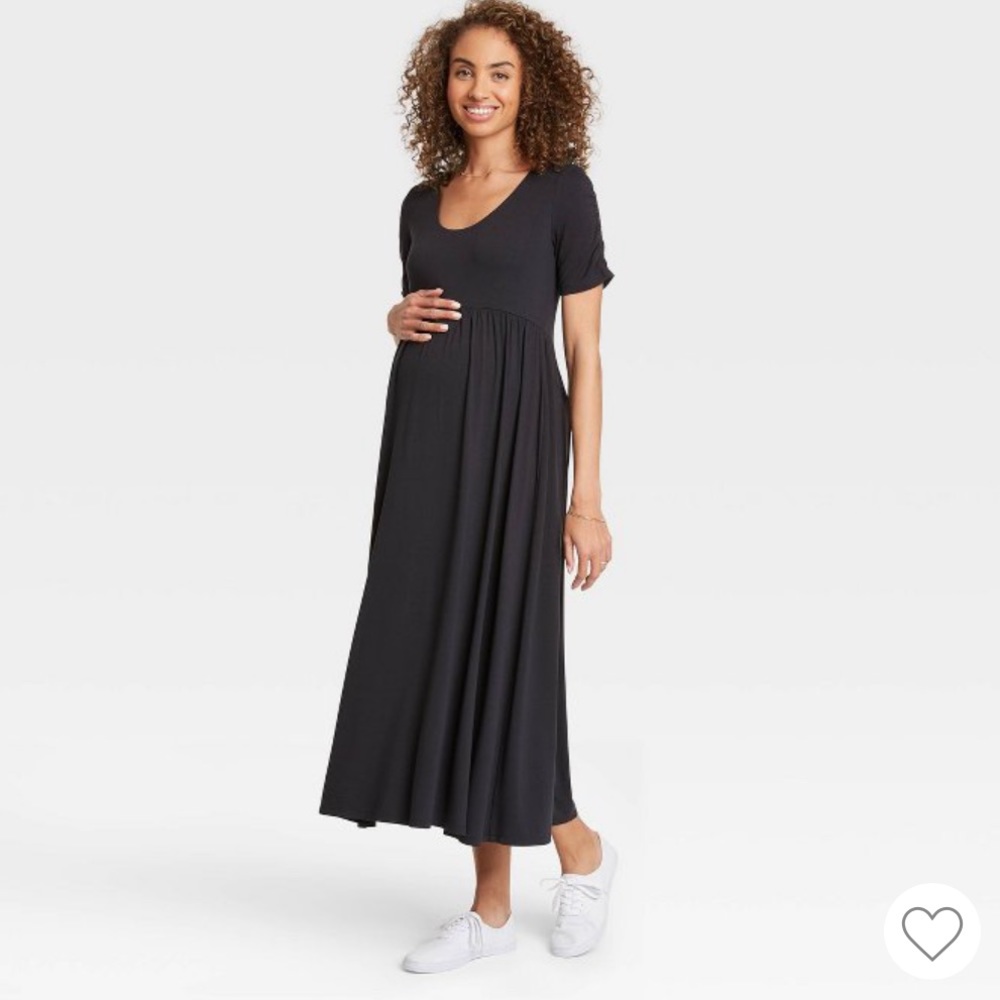 The Nines by Hatch Shirred Short Sleeve Maternity Dress, Black, S
